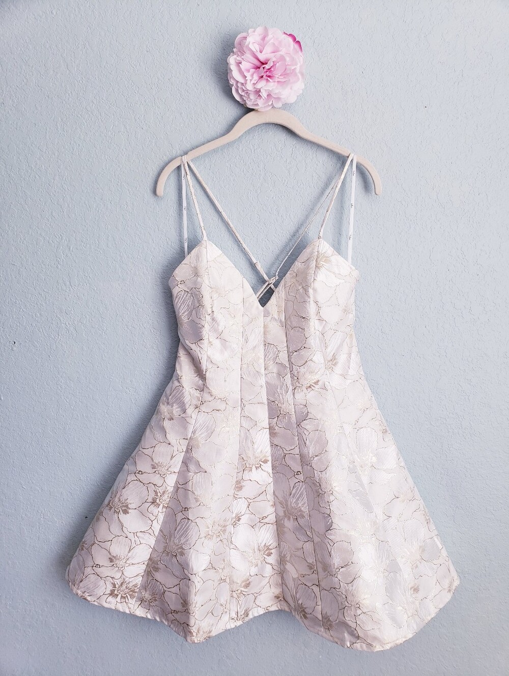 Lulus Shining Brightly Ivory and Gold Floral Jacquard Mini Dress